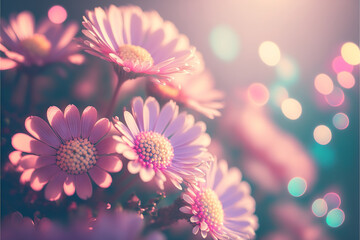 Beautiful pastel pink flowers at sunrise, bokeh nature background. Floral Pattern nature. pink color scheme
