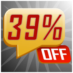 Sale special offer floating yellow balloon 39% off, vector vector illustration, promotion and offer price