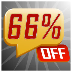 Sale special offer floating yellow balloon 66% off, vector vector illustration, promotion and offer price