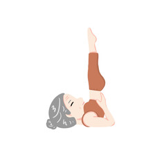 Old woman doing yoga illustration, Elderly female exercise and practicing yoga