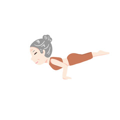 Old woman doing yoga illustration, Elderly female exercise and practicing yoga