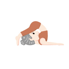 Old woman doing yoga illustration, Elderly female exercise and practicing yoga