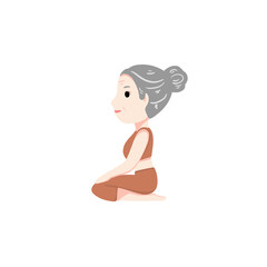 Old woman doing yoga illustration, Elderly female exercise and practicing yoga