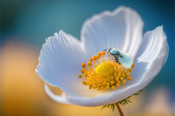 Beautiful white anemone Flower closeup with shallow Depth of field focus