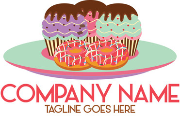 Cupcake with donuts Logo vector
