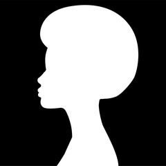 a sign of several female silhouettes in profile. vector on isolated background. turn. number. diversity young women for poster or text. elegant background as well.