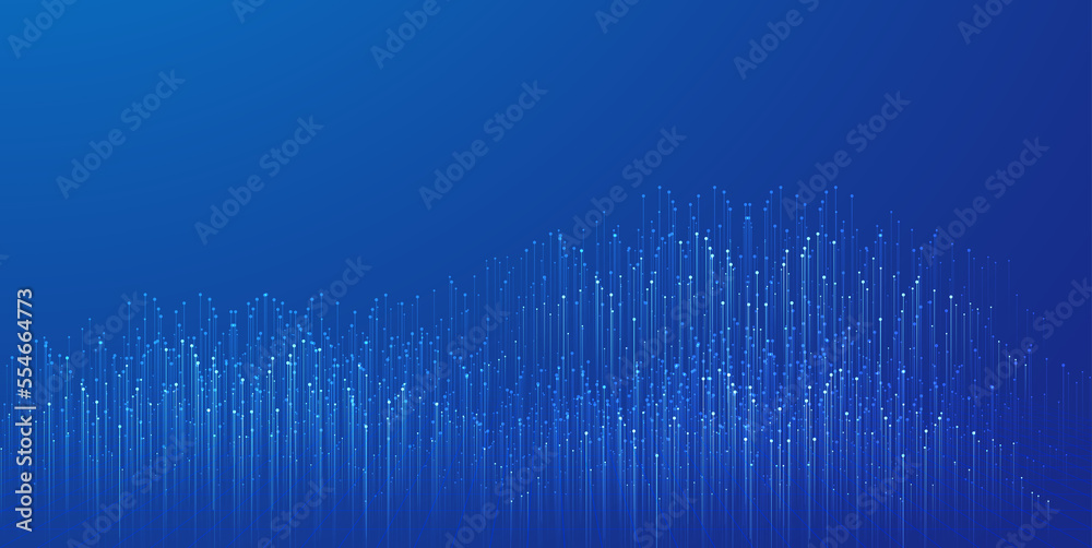 Poster the bouncing particles and lines can be used in the background of internet technology big data.