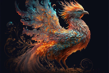 Fototapeta premium Phoenix mythical creature made of fractals created with Generative AI technology