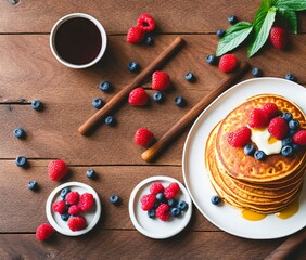 pancakes with berries and blueberries