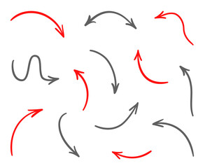 Infographic elements on isolated white background. Hand drawn simple arrows. Line art. Set of different pointers. Abstract indicators. Doodles for artwork