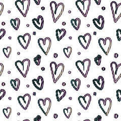 Hand drawn colorful neon hearts pattern. Seamless vector image on a transparent background.