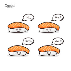 Cute sushi sashimi character vector cartoon food