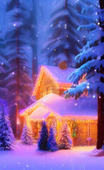 Naklejka premium Merry Christmas scene, atmosphere winter around house by Generative AI, AI generated
