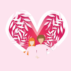 valentine's day greeting card Romantic couple with carved heart background vector illustration Stock Illustration
