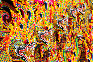 Obraz premium The Annual Orange parade festival or Chak Phra Festival which took place at Southern Thailand on autumn, it is a beautiful decorated boat contest according to Buddhist beliefs.thai pattern.