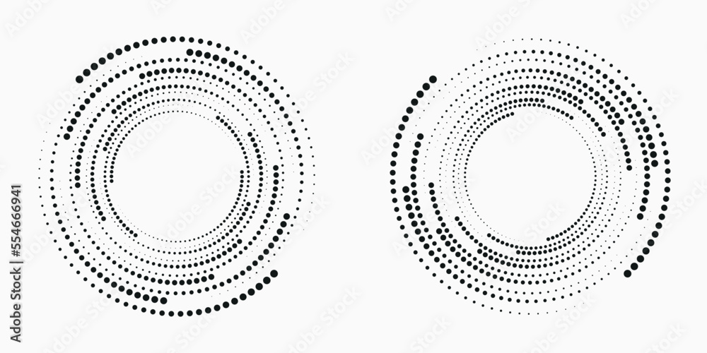 Fototapete Halftone circular frame logo set. Circle dots isolated on the white background. Fabric design element. Halftone circle dots texture. Vector design element for various purposes.
