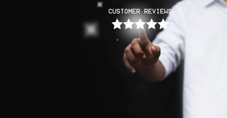 User give rating to service experience on online application for Customer review satisfaction concept