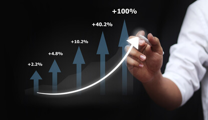 Businessman draw growth graph and progress of business and analyzing financial and investment data