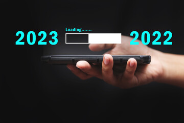 The virtual download bar with loading progress bar for New Year's  and changing the year 2022 to 2023