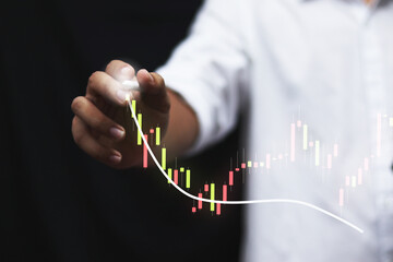 Businessman draw growth graph and progress of business and analyzing financial and investment data