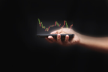 Businessman draw growth graph and progress of business and analyzing financial and investment data