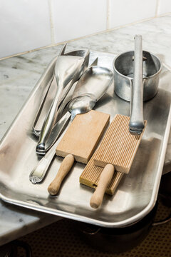 Gnocchi boards and other pasta making tools on tray
