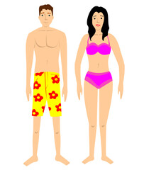 Vector illustration of a man and woman in swimwear. art, drawing, people.