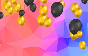 Happy birthday vector Celebration party banner foil confetti and and glitter balloons on Abstract Geometric backgrounds full Color