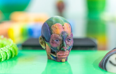 model printed on 3d printer in form of colorful muscles of the face,additive technologies and futuristic concept