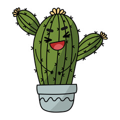 Cute happy smiling cactus. Vector flat cartoon