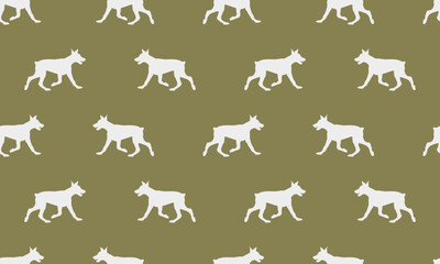 Running doberman pinscher puppy. Seamless pattern. Dog silhouette. Endless texture. Design for wallpaper, fabric, template, surface design. Vector.