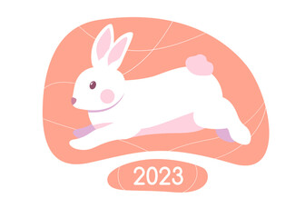 New year 2023 symbol. Cute little bunny isolated on pink background