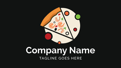 Delicious Seafood Pizza Minimalist Style Traditional Asian Food Vector Illustration Logo Design Templ