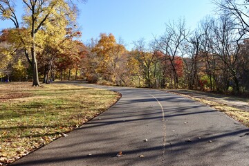 Obraz premium The empty road in the countryside on a sunny fall day.
