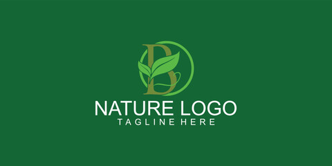 Simple nature logo design with letter B premium vector