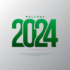 Green Gradient New Year 2024 design background with sparkling glow effect.