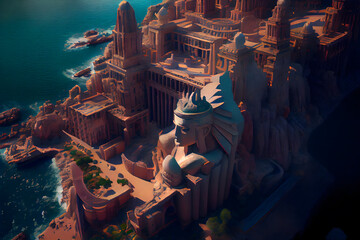 City architecture of Atlantis civilization, view from above