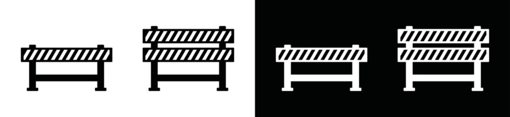 Roadblock icon vector. Road barrier or road block sign icon. Barricades for safety of driving for apps and websites on black and white background, symbol vector illustration