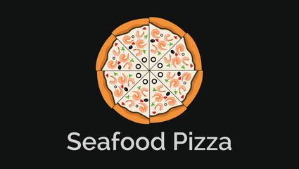 Delicious Seafood Pizza Traditional Asian Food Vector Illustration Logo Design Template