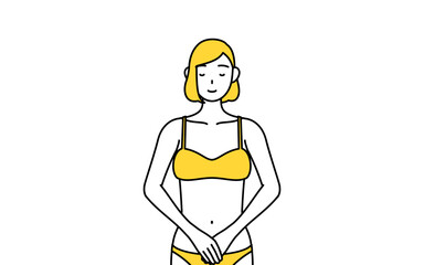 軽く会釈（お辞儀）をする下着姿の女性、脱毛やエステサロンのイメージ