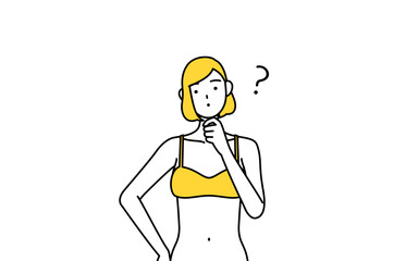 疑問を持つ下着姿の女性、脱毛やエステサロンのイメージ