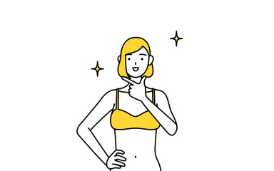 自信家のポーズを取る下着姿の女性、脱毛やエステサロンのイメージ