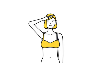 軍隊式敬礼する下着姿の女性、脱毛やエステサロンのイメージ