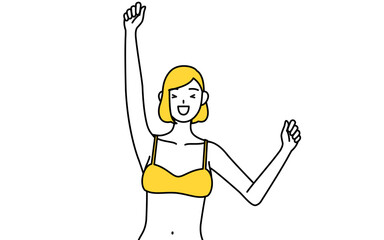 笑顔でジャンプする下着姿の女性、脱毛やエステサロンのイメージ