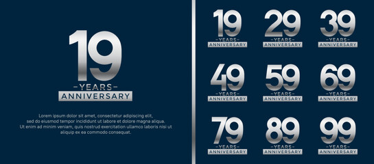 set of anniversary logo style silver color on blue background for celebration