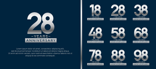 set of anniversary logo style silver color on blue background for celebration