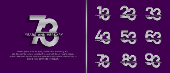 set of anniversary logo style silver color on purple background for celebration