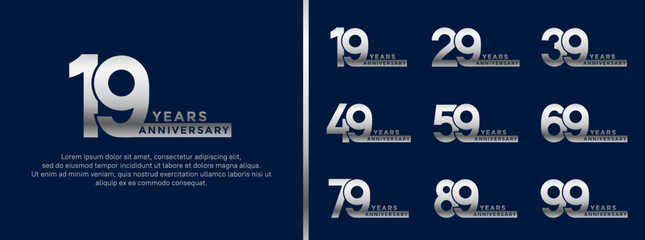 Naklejka premium set of anniversary logo style silver color on blue background for celebration