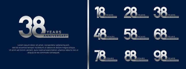 set of anniversary logo style silver color on blue background for celebration