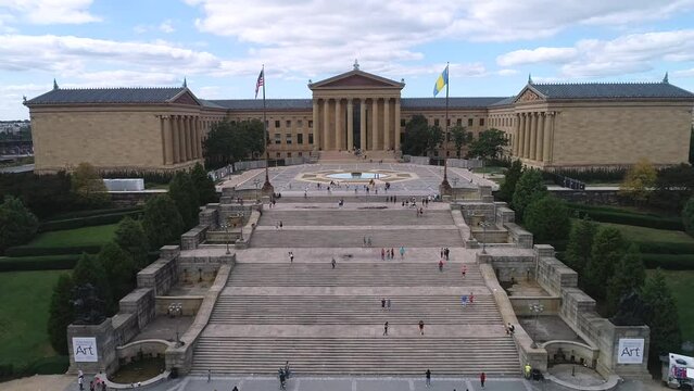 Philadelphia Museum of Art and Rocky Steps. Pennsylvania. Bright Sunny Day
